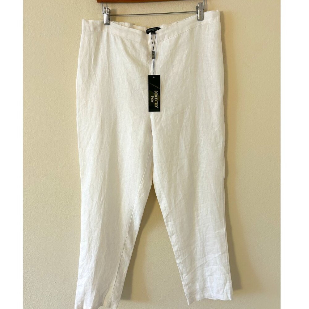 For Cynthia 100% Linen Pants Women's PXL White Beach Coastal Summer Lightweight